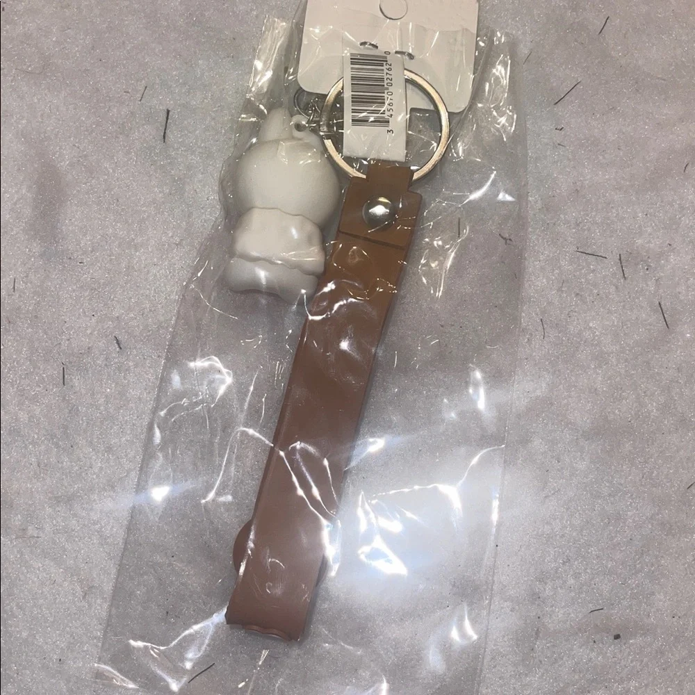 Brown Labubu Keychain with Cute Character holding soda nwt